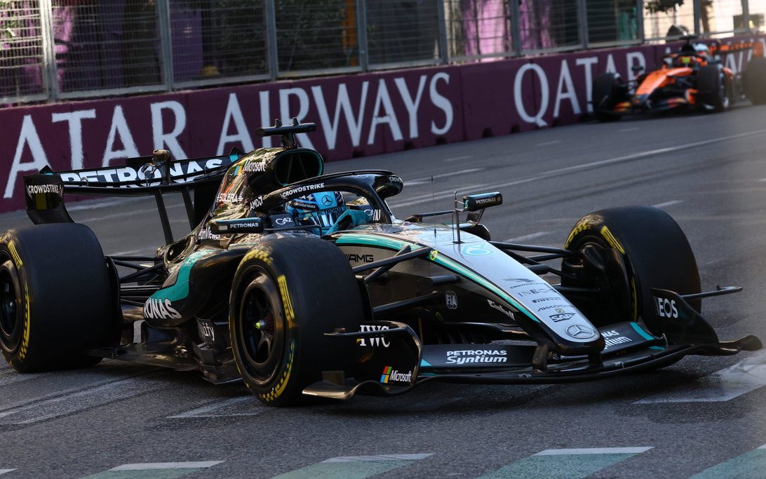George Russell's Mercedes on track in Baku